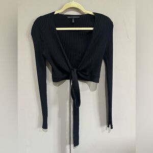 Ribbed Sweater Top with Tie